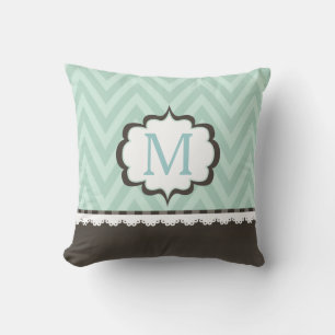 Coussin Monogramme personnalisé Motif Brown de menthe vert