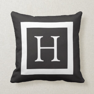 Coussin Monogramme personnalisé noir blanc