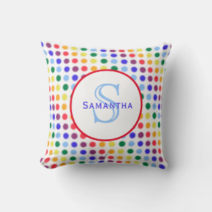 Coussin Monogramme personnalisé Pois arc-en-ciel flou