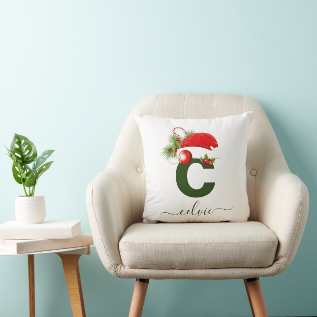 Coussin Monogramme personnalisé simple Noël (Chaise)