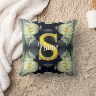 Coussin Monogramme personnalisé Votre initiale Nom Fleur d