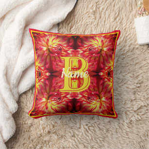 Coussin Monogramme personnalisé Votre initiale Nom Fleur d