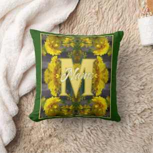 Coussin Monogramme personnalisé Votre initiale Nom Fleurs