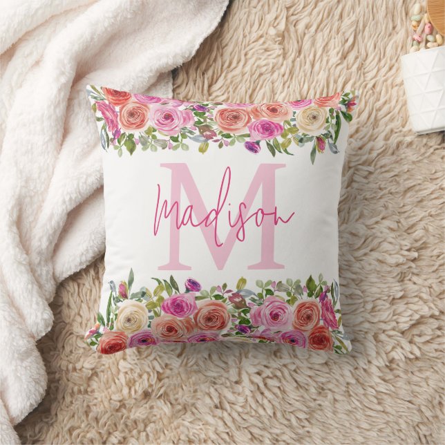 Coussin Monogramme | Personnalisez | Aquarelle | Floral (Couverture)