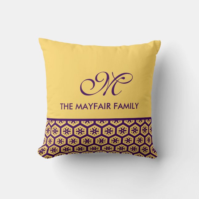 Coussin Monogramme pourpre de famille de jaune floral de (Recto)