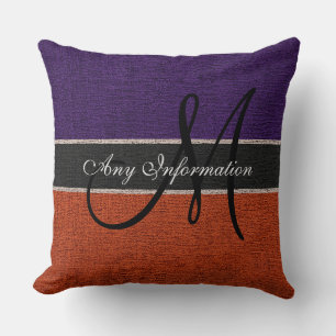 Coussin Monogramme Purple et Burlap Brown Jute rustique