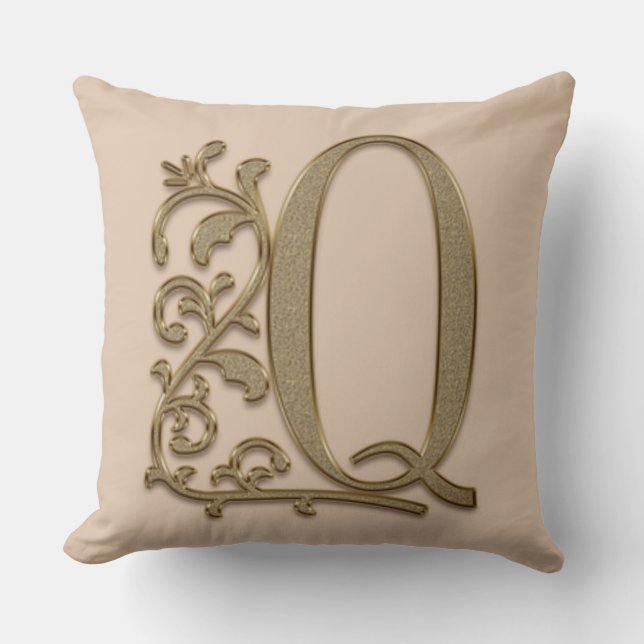 Coussin Monogramme Q Mocha Crémeux, Famille, Mariage Anniv (Recto)