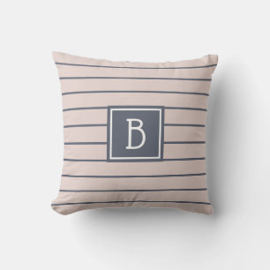 Coussin Monogramme rayé de ferme moderne rose et bleu