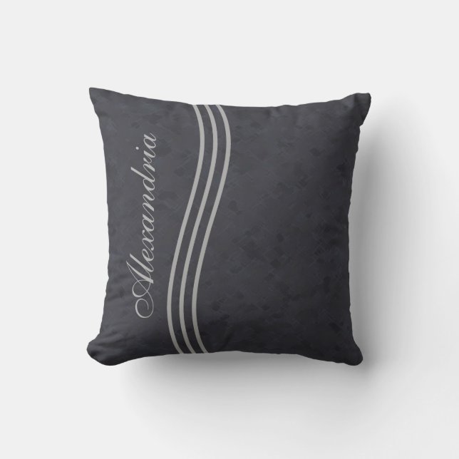 Coussin Monogramme rayé gris charbon (Recto)
