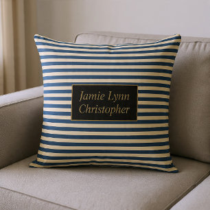 Coussin Monogrammé rayures bleu/vanille