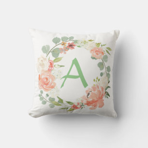 Coussin Monogramme rose et vert