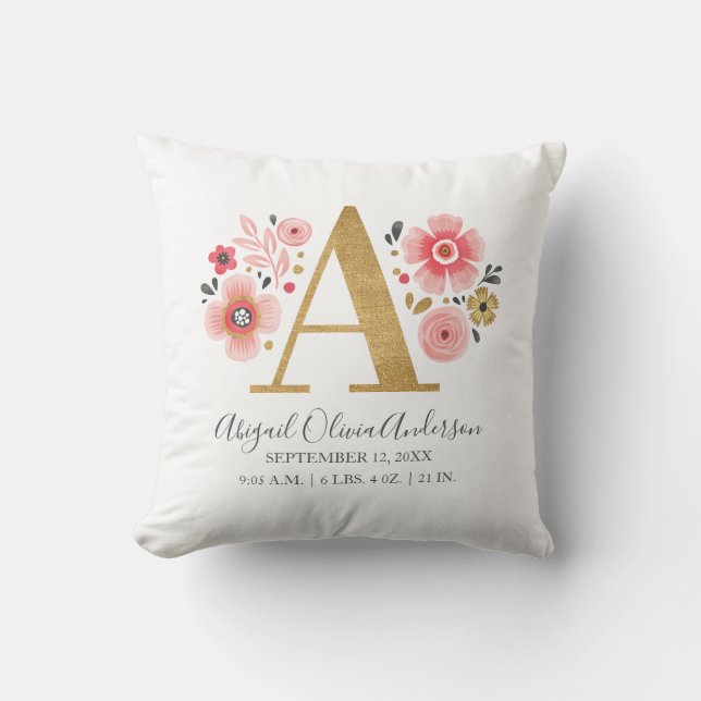 Coussin Monogramme rose Floral Lettre initiale A Statistiq (Recto)