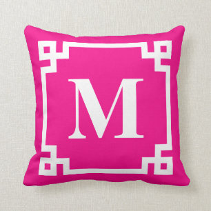 Coussin Monogramme rose fuchsia de frontière de clé de