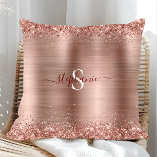 Coussin Monogramme Rose Gold Faux-Parties scintillant Girl