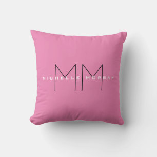 Coussin Monogramme rose gras moderne minimaliste Nom Initi