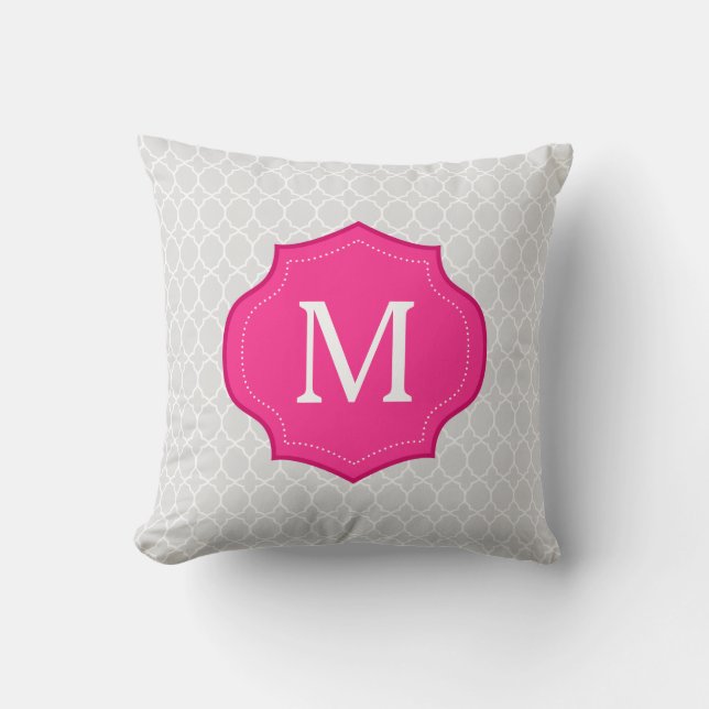 Coussin Monogramme rose Motif gris (Recto)