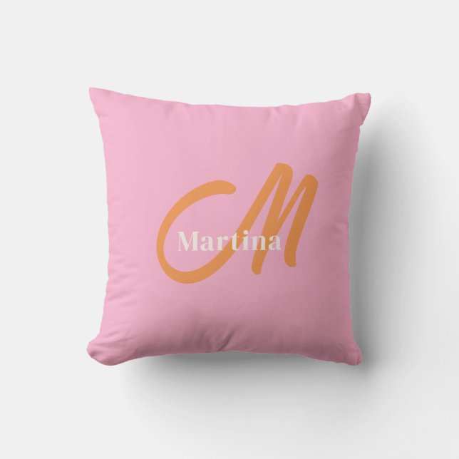 Coussin Monogramme rose orange tendance (Recto)