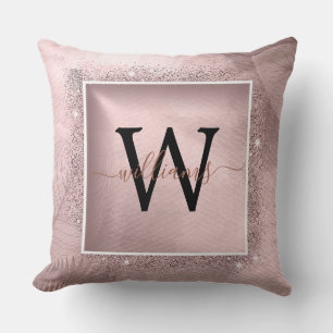 Coussin Monogramme rose Parties scintillant or