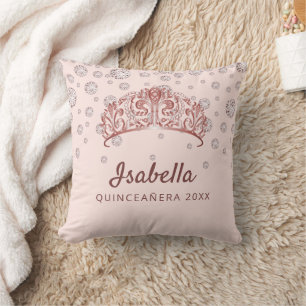 Coussin Monogramme rose rose en or tiara Quinceanera