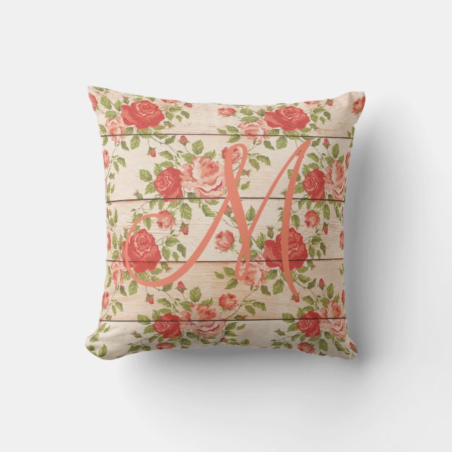 Coussin Monogramme Rose rustique (Recto)