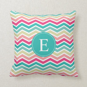 Coussin Monogramme rose Turquoise Chevron