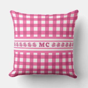 Coussin Monogramme rose vif En vichy Plaid Fille