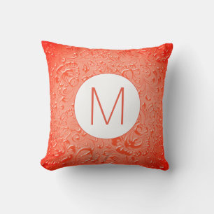Coussin Monogramme rouge couleur bossée floral
