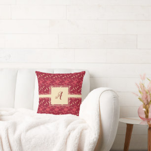 Coussin Monogramme rouge floral regal joyeux
