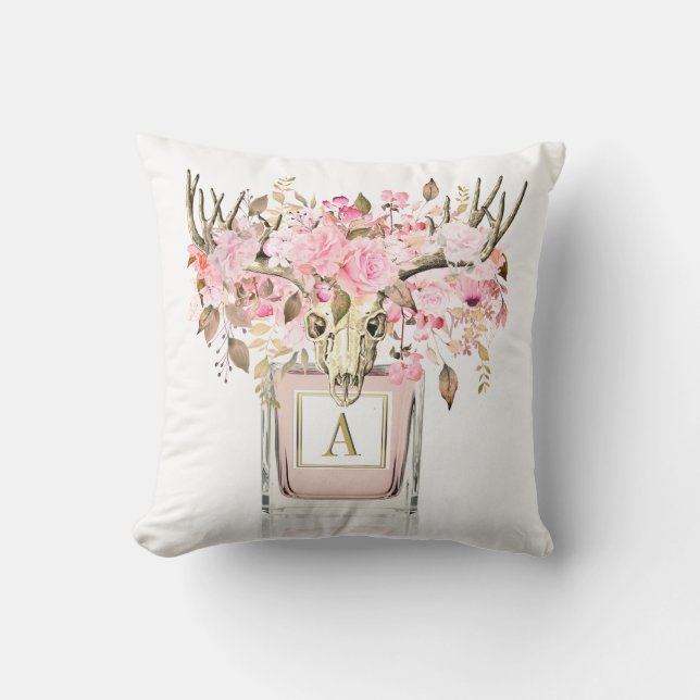 Coussin Monogramme Rustique Boho Taureau Rose (Recto)