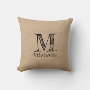 Coussin Monogramme Rustique Kraft papier Brown Look