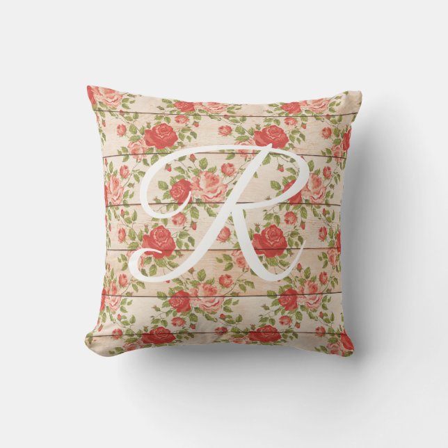 Coussin Monogramme rustique Rose Vintage (Recto)