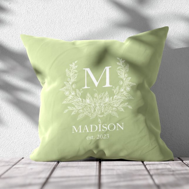 Coussin Monogramme rustique Sage Green personnalisé initia (Créateur téléchargé)