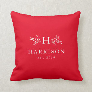 Coussin Monogramme rustique vacances rouge nouveau marié