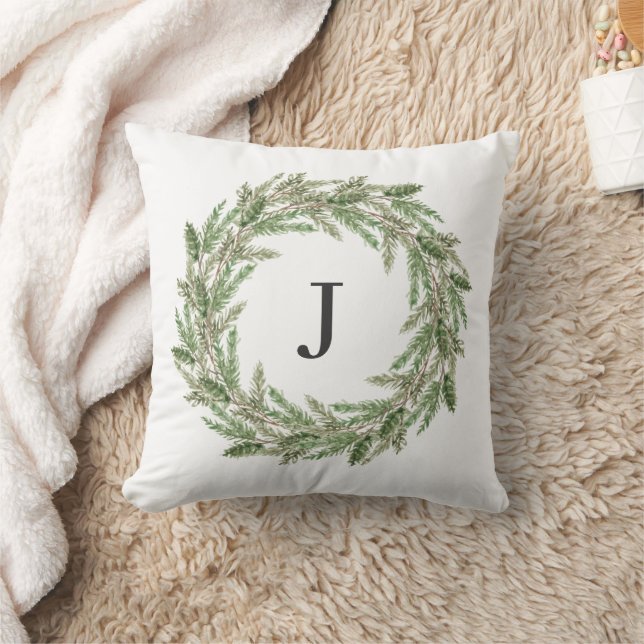 Coussin Monogramme Rustique Verdure Pine Vacances en Wreat (Couverture)