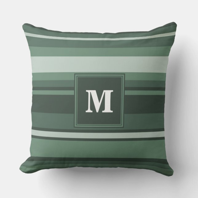 Coussin Monogramme sauge bandes vertes (Recto)