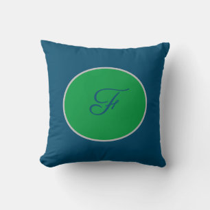 Coussin Monogramme Script Bleu et Vert