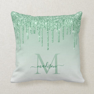 Coussin Monogramme Script Glam avec Gouttes de Paillettes 