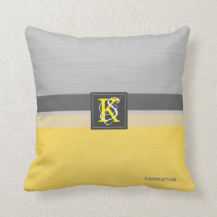 Coussin Monogramme simple à deux tons jaune et gris des i