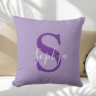 Coussin Monogramme simple et violet personnalisé