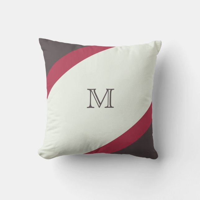 Coussin Monogramme simple, rouge et Brown rayé (Recto)