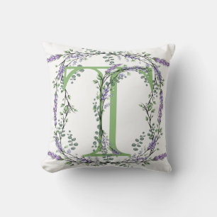 Coussin Monogramme T Lavande Eucalyptus