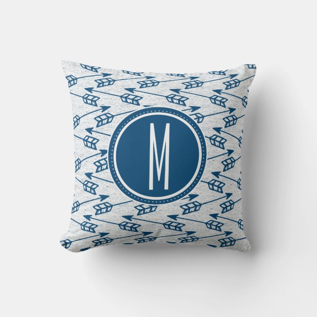 Coussin Monogramme tribal de marine des flèches | (Recto)