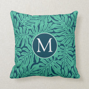 Coussin Monogramme tropical du motif de feuille de
