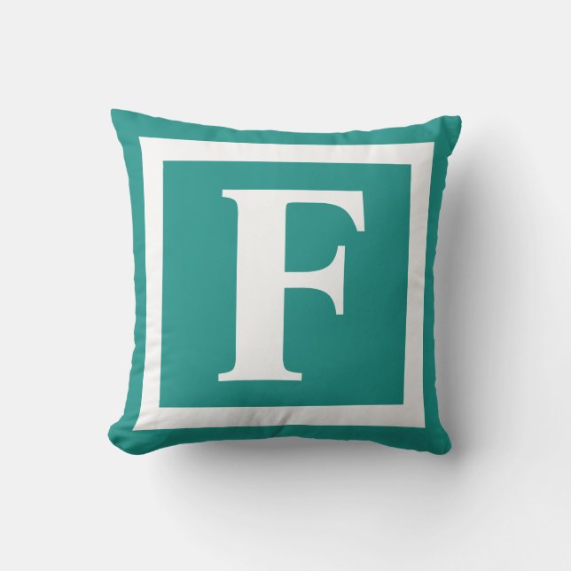 Coussin Monogramme Turquoise blanc initial minimal initial (Recto)