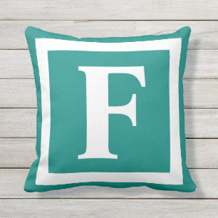 Coussin Monogramme Turquoise blanc initial minimal initial