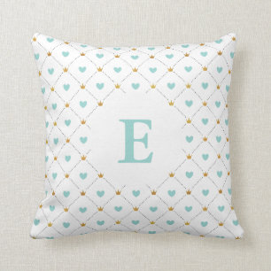 Coussin Monogramme Turquoise et or Faux