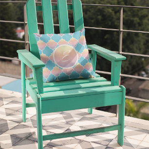 Coussin Monogramme Turquoise Et Pastel Quatrefoil