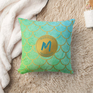 Coussin Monogramme Turquoise Motif de Parties scintillant 