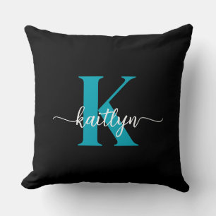 Coussin Monogramme Turquoise noir