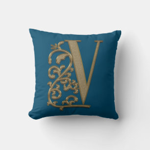 Coussin Monogramme V Bleu Océan Mariage Anniversaire